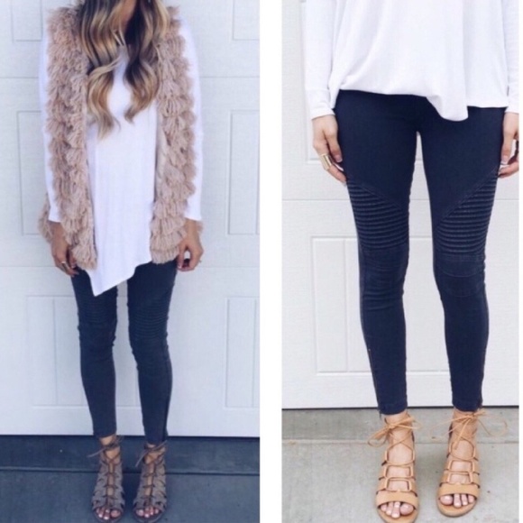 Black Moto Leggings with Ankle Zipper - Picture 3 of 8